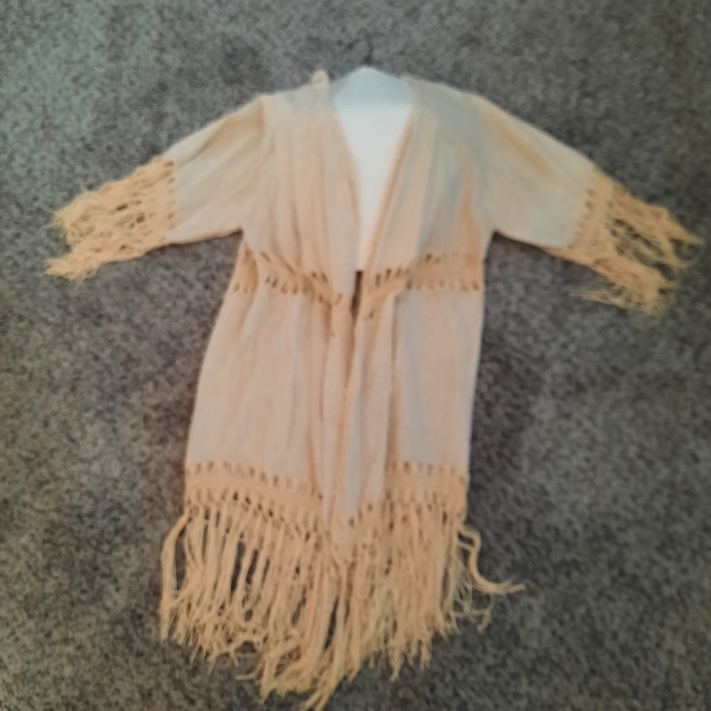 Artistic Work By Lu Cover Up Cardigan Womens XL Crochet Fringe Beach Boho Kimono